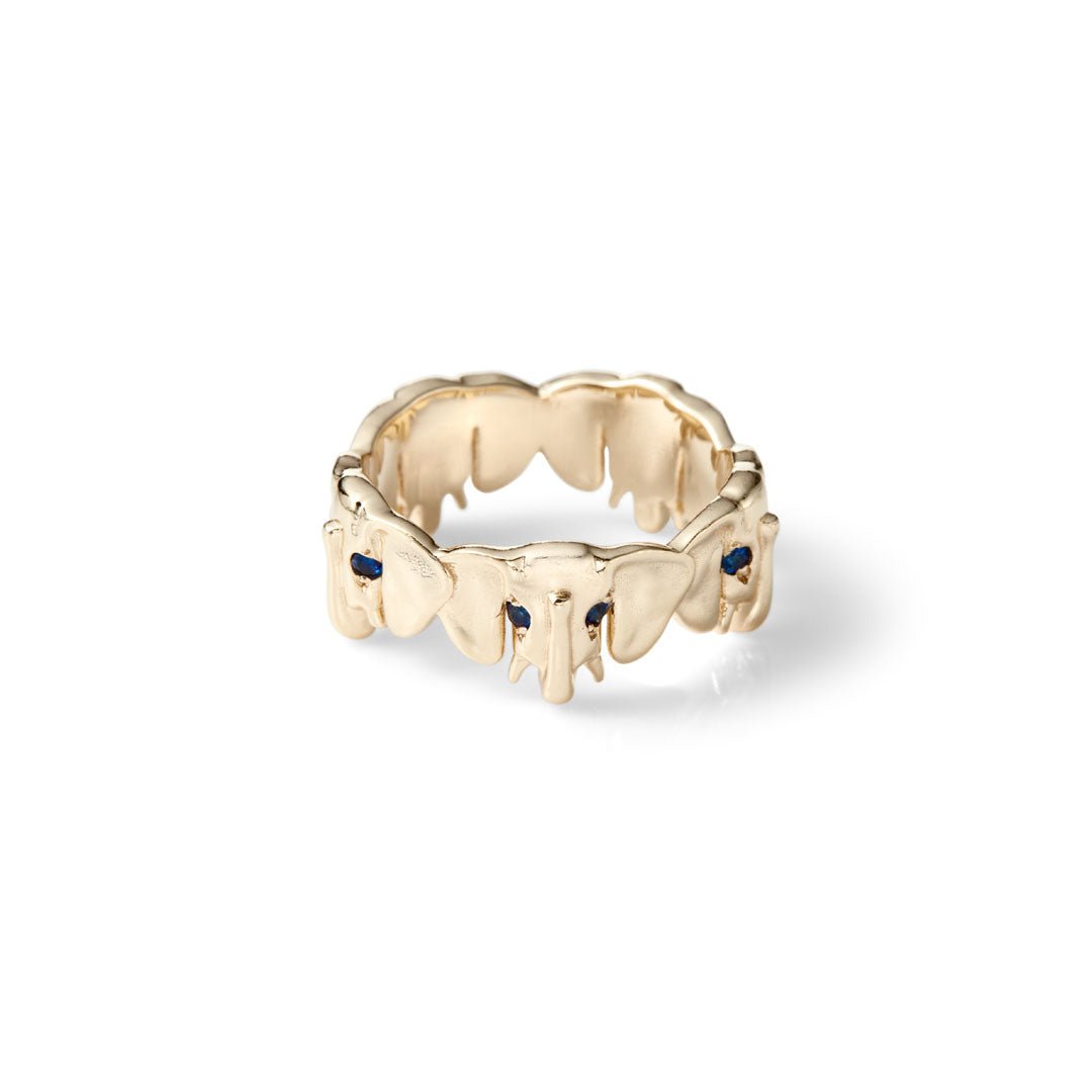 14k Gold Elephant Ring with Sapphire Eyes | Animal Jewelry Rings | Embodying Wisdom and Good Fortune